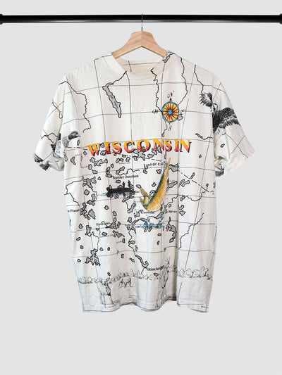Sumburst Sportswear map of Wisconsin all over print rare vintage t-shirt.