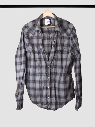 Boss Checkered pattern button up shirt on a hanger